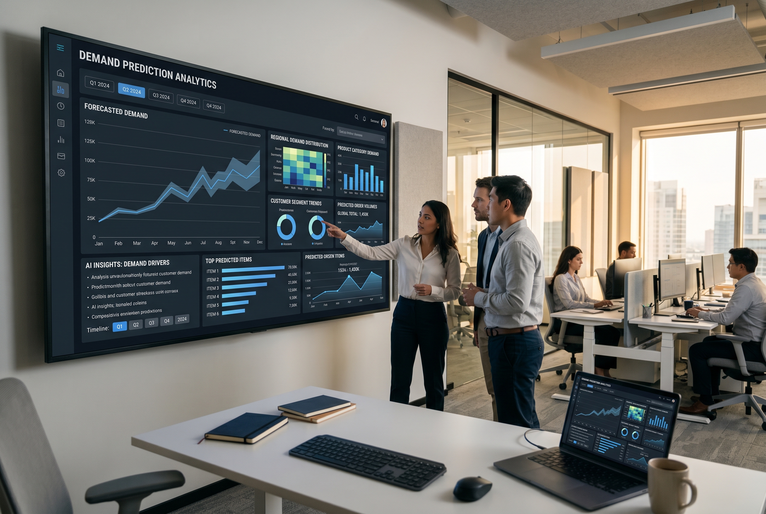 Yapay zeka analitiği ile müşteri taleplerinin öngörüldüğü bir panel ekranı
